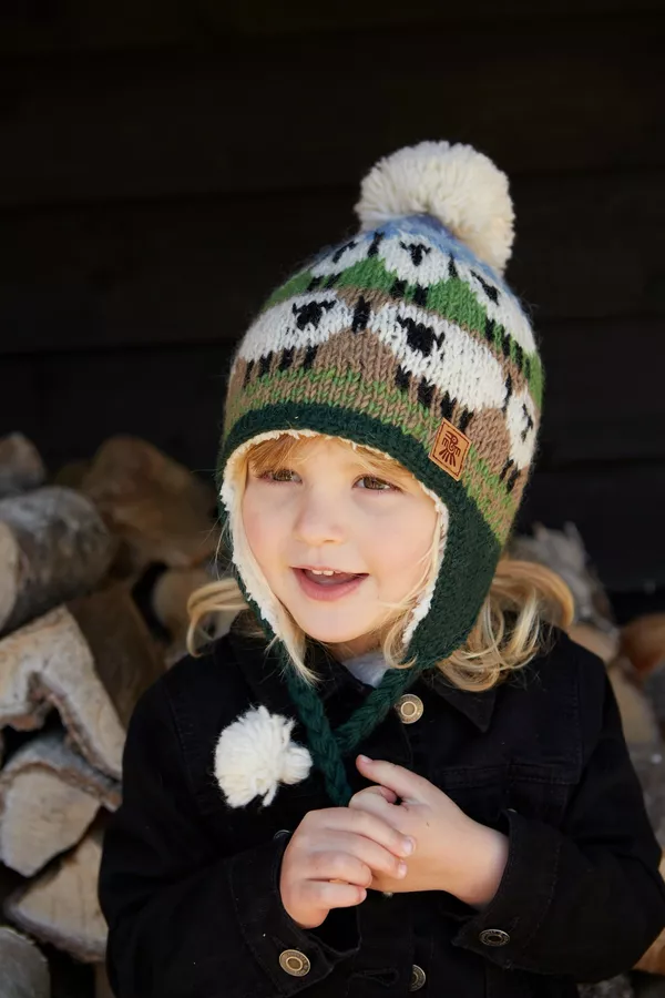 Bonnet enfant Chullo moutons laine neigeux Pachamama équitable solidaire