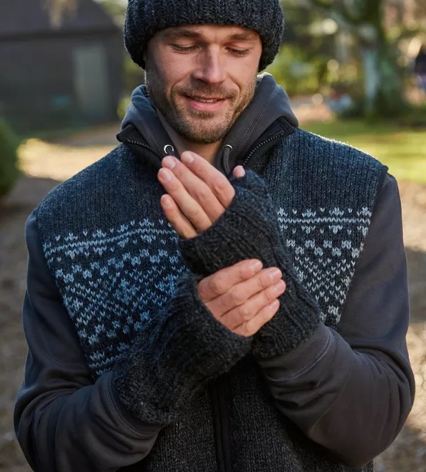 Mitaines noires Homme laine Pachamama Mens Shetland équitable solidaire
