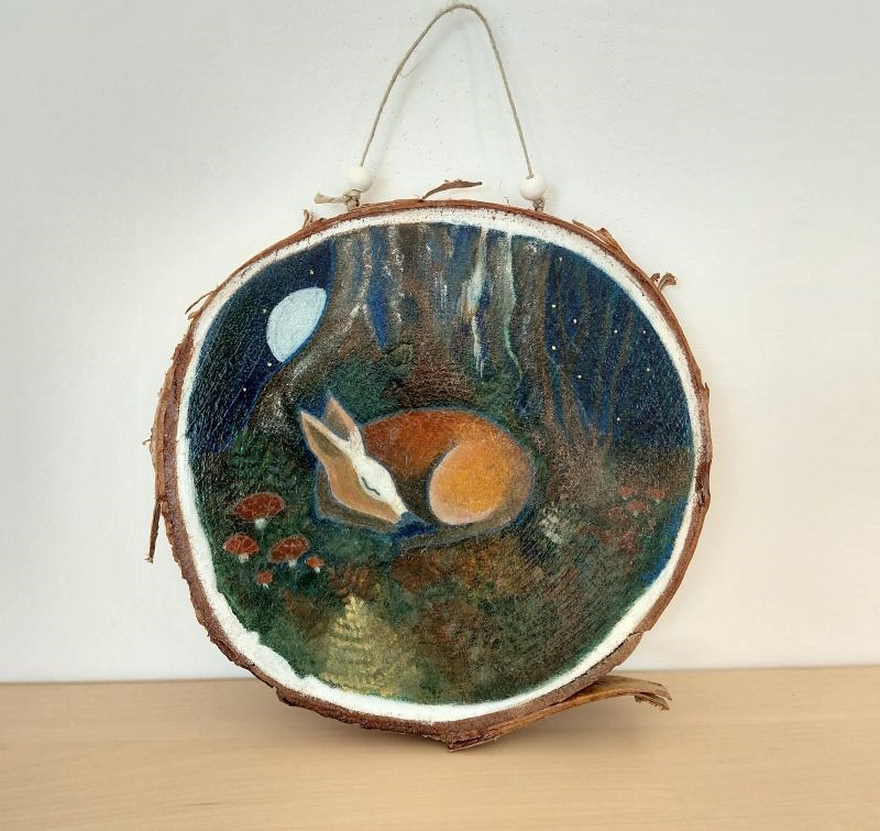 Peinture sur bois Sabine Vally Forêt enchantée Petit cerf Déco chambre enfant