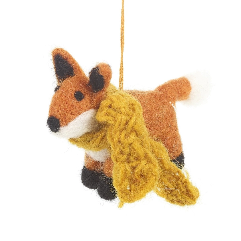 Déco Noël Renard avec écharpe 100% laine Broderie Felt So Good Népal Artisanat Ethique Solidaire