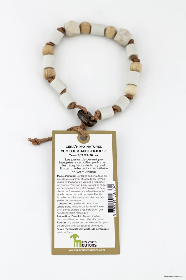 Collier Anti-tiques en cuir céramiques Les Verts Moutons France