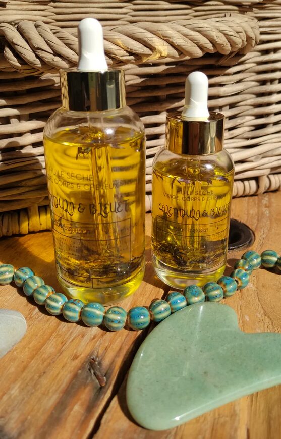 Huile sèche bio visage corps cheveux Atelier Bigouden Bretagne Calendula Bleuet Made in France