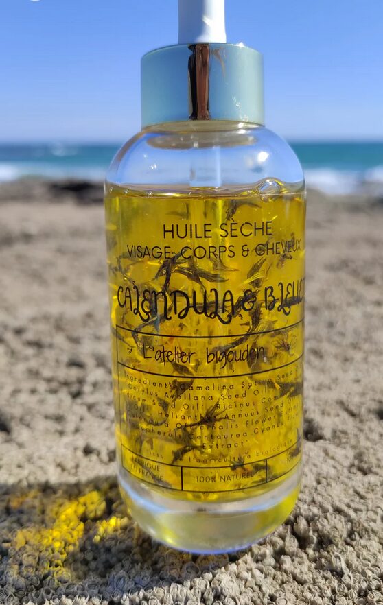 Huile sèche bio visage corps cheveux Atelier Bigouden Bretagne Calendula Bleuet Made in France