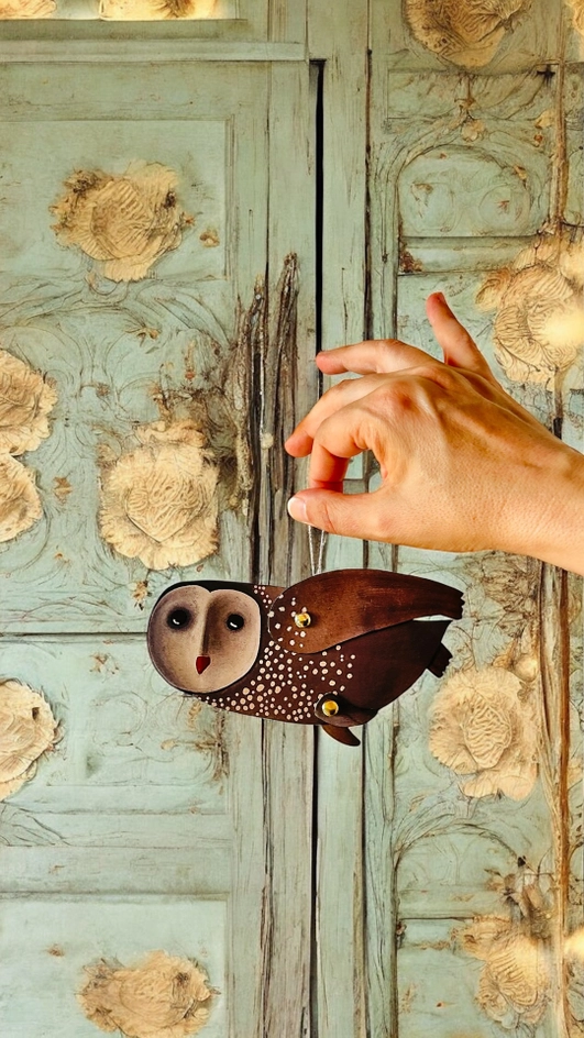 Chouette Poupée articulée en papier La Souris bleue Artisanal Déco Francesca Miele