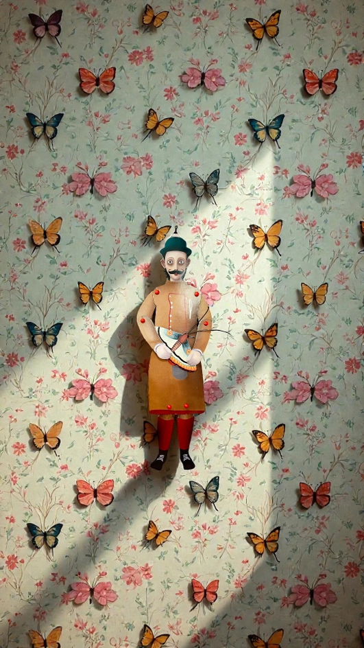 le lépidoptérologue Poupée articulée en papier La Souris bleue Artisanal Déco Italie Francesca Miele