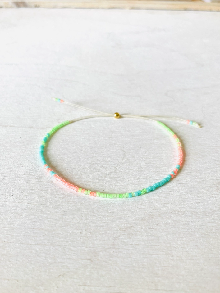 Bracelet réglable perle Miyuki rocaille Atelline Made in France Turquoise vert Corail