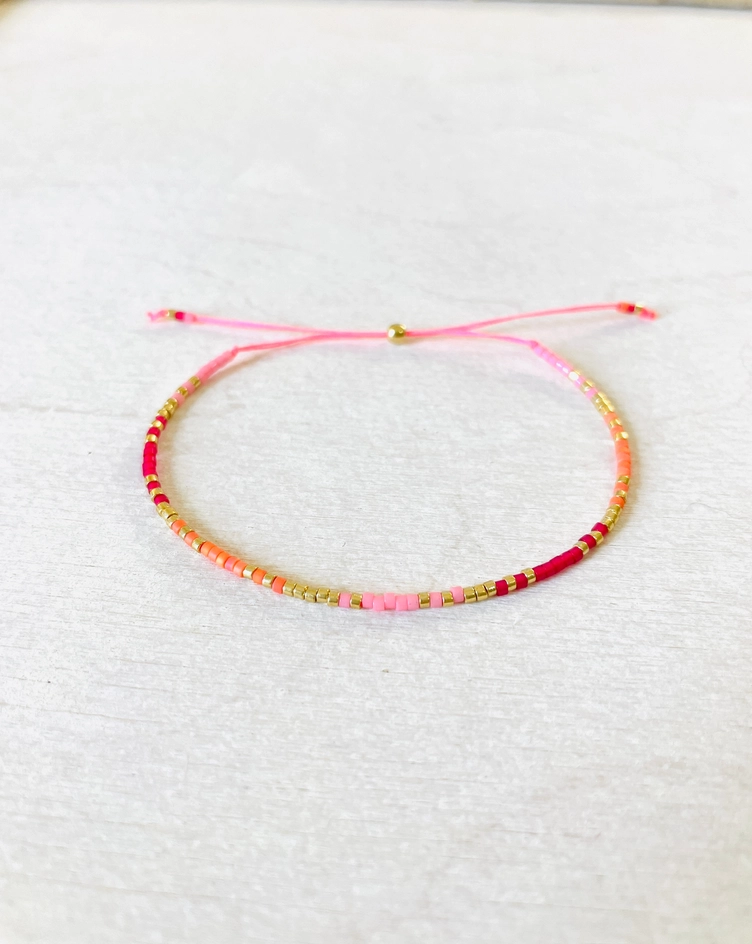 Bracelet réglable perle Miyuki rocaille Atelline Made in France Rouge rose orange