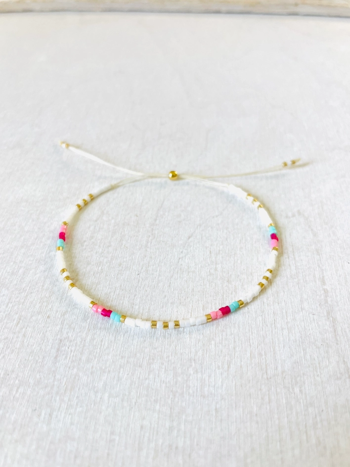 Bracelet bijoux Atelline Made in France blanc rose turquoise or