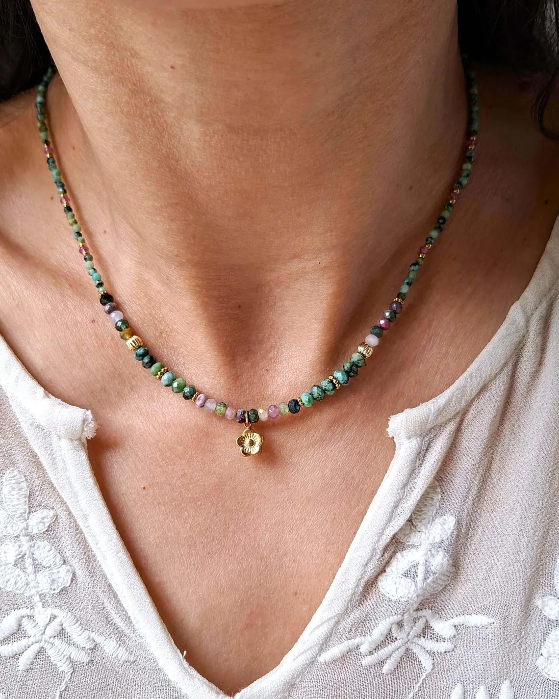 Collier DAHLIA - Myo Jewel Turquoise & Tourmaline Made in France