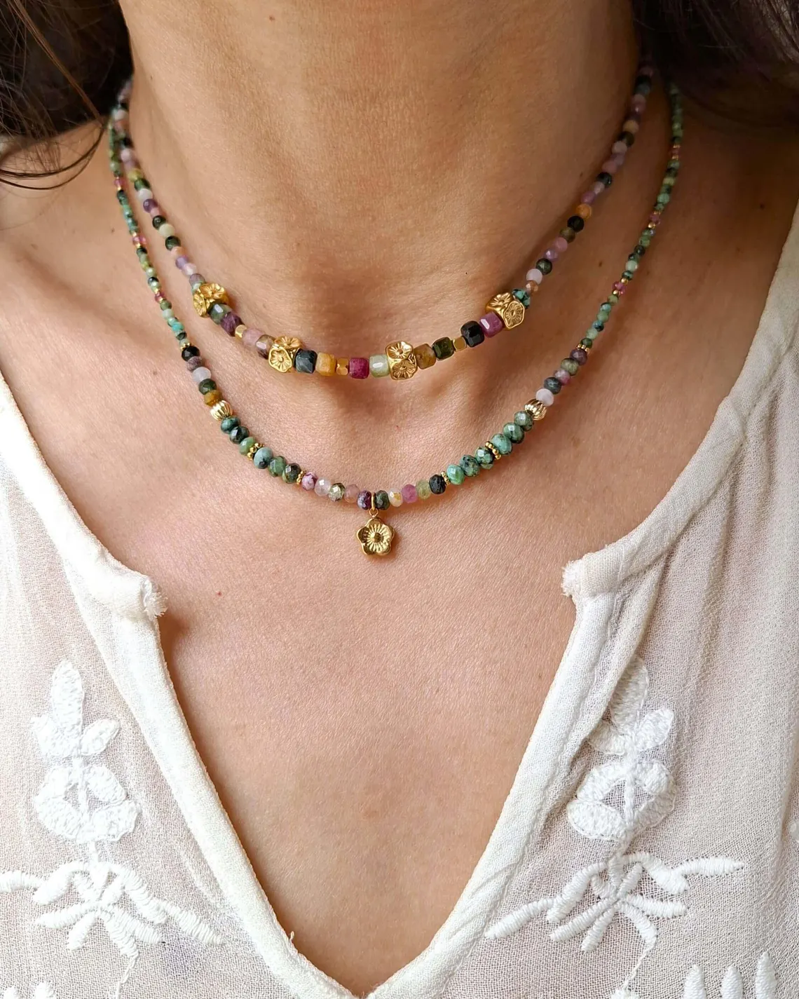 Collier DAHLIA - Myo Jewel Turquoise & Tourmaline Made in France