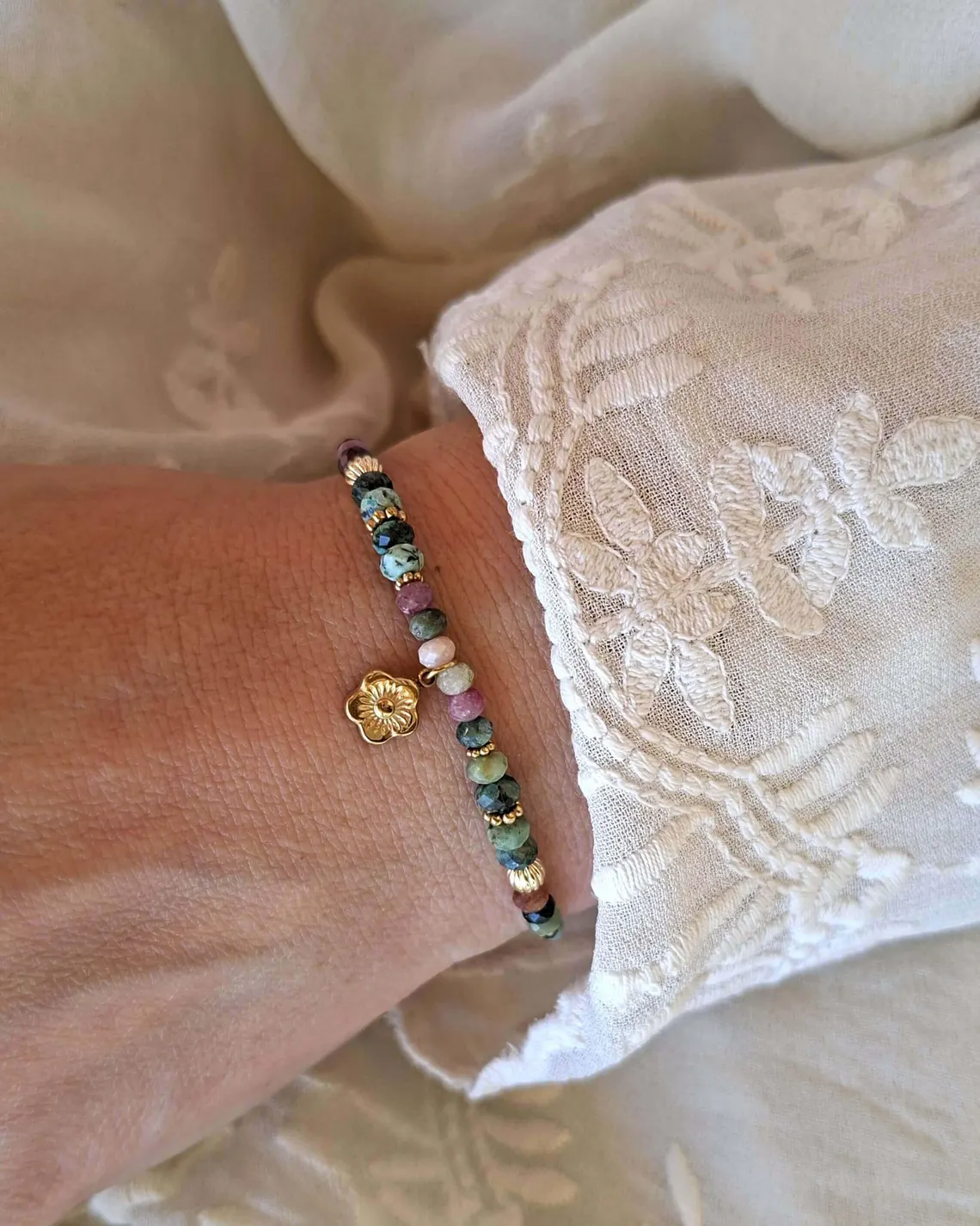 Bracelet DAHLIA or Turquoise et Tourmaline Myo Jewel Made in France Nantes