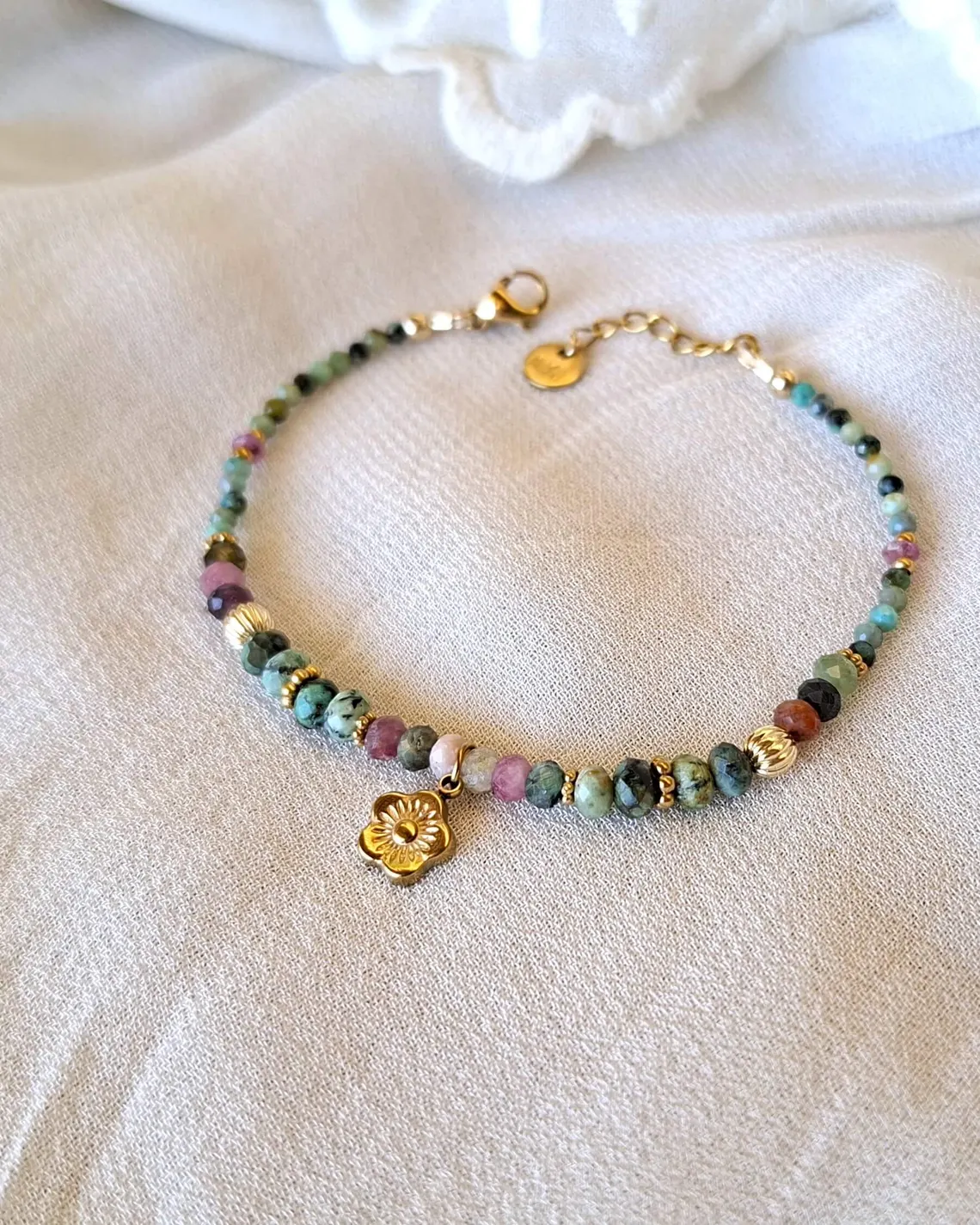 Bracelet DAHLIA or Turquoise et Tourmaline Myo Jewel Made in France Nantes