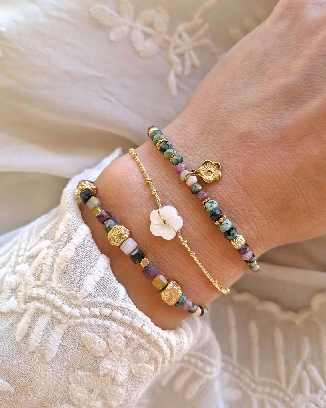 Bracelet DAHLIA or Turquoise et Tourmaline Myo Jewel Made in France Nantes