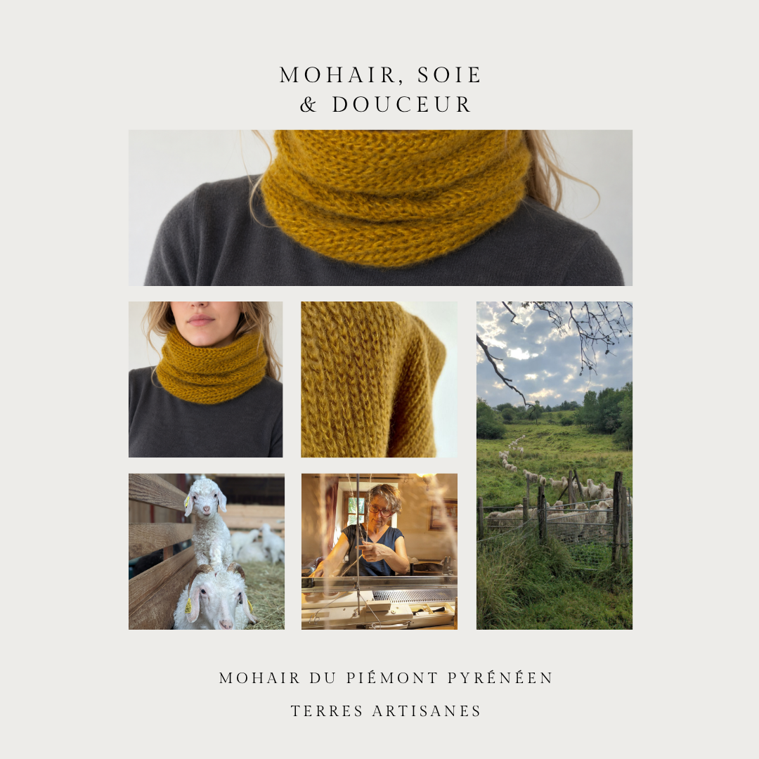 Snood Ocre Mohair Soie Piemont Pyreneen Made in France