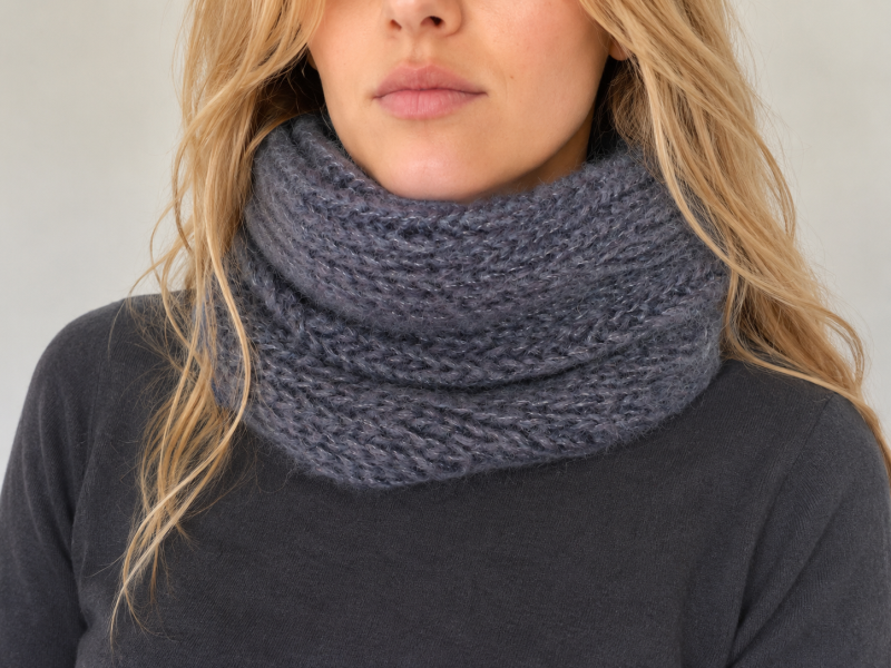 Snood gris Mohair Soie Piemont Pyreneen Made in France
