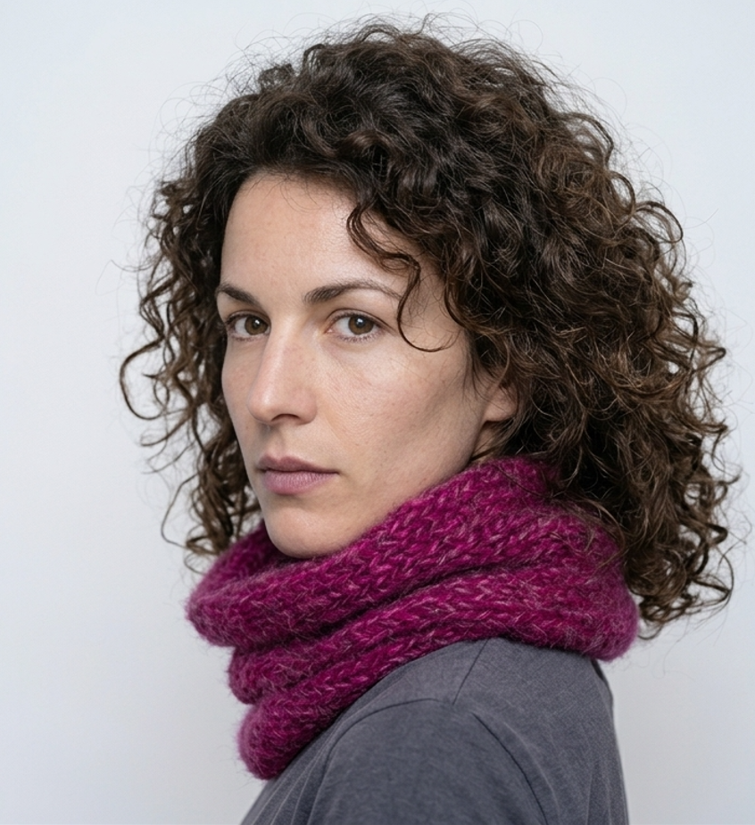 Snood framboise prune Mohair Soie Piemont Pyreneen Made in France