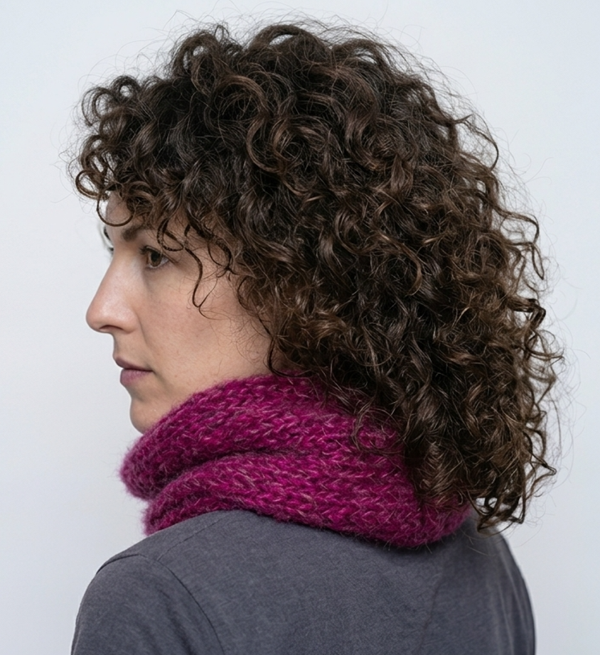 Snood framboise prune Mohair Soie Piemont Pyreneen Made in France