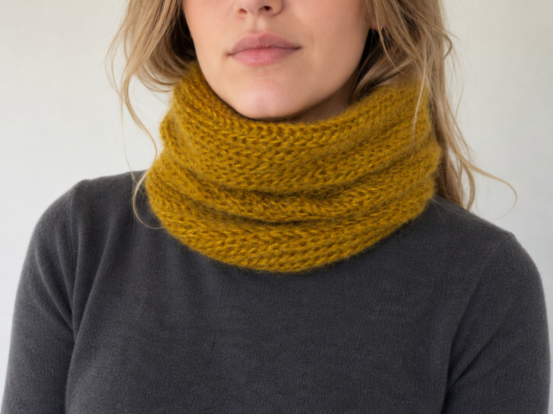 Snood Ocre Mohair Soie Piemont Pyreneen Made in France