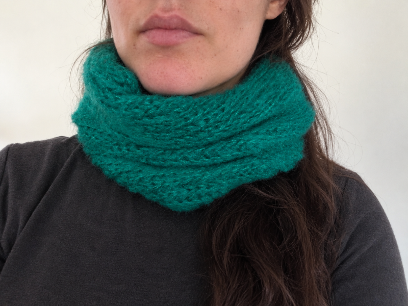 Snood vert emeraude Mohair Soie Piemont Pyreneen Made in France