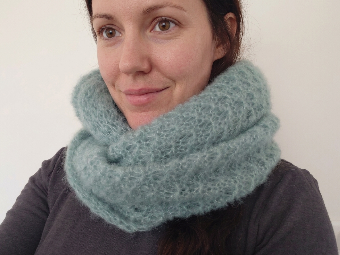Snood Double Clair Turquoise Mohair Soie Piemont Pyreneen Made in France