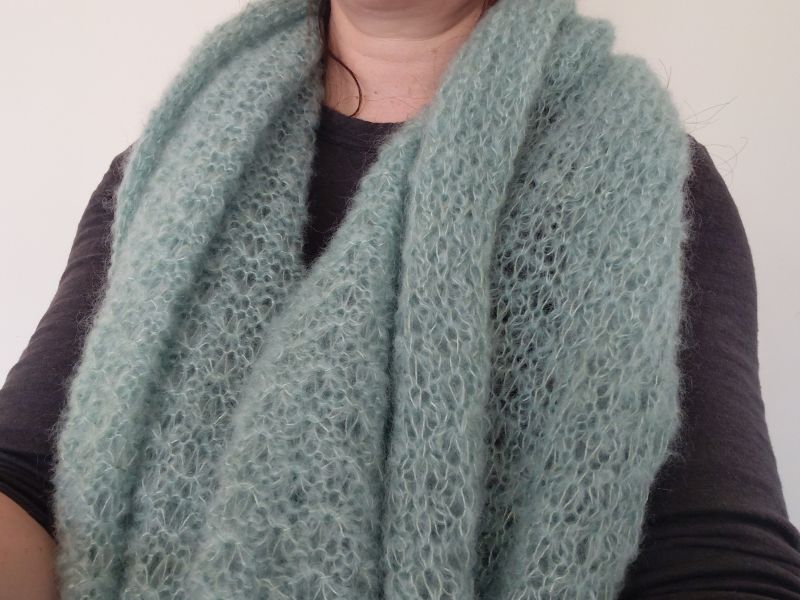Snood Double Clair Turquoise Mohair Soie Piemont Pyreneen Made in France