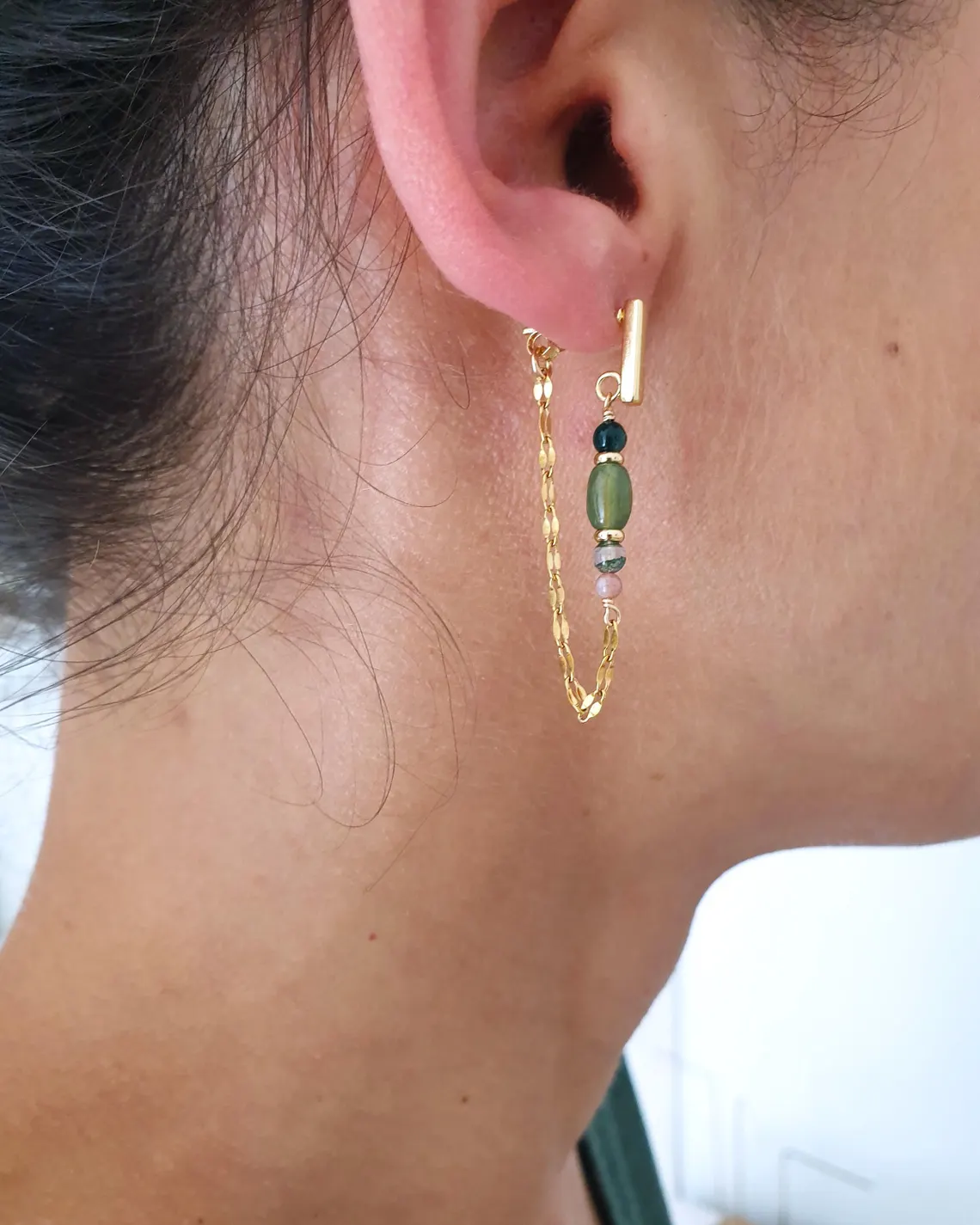 Boucles d'oreilles Or Agathe verte Myo Jewel Made in France Nantes