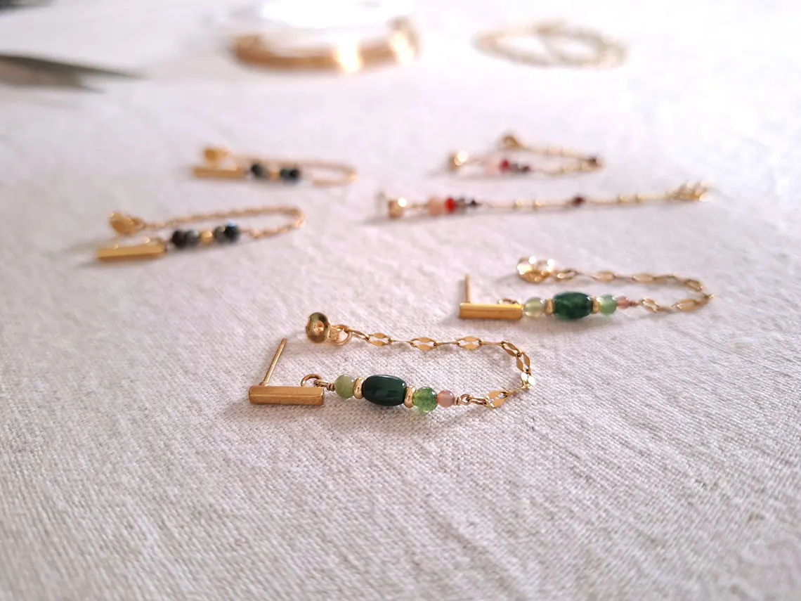 Boucles d'oreilles Or Agathe verte Myo Jewel Made in France Nantes