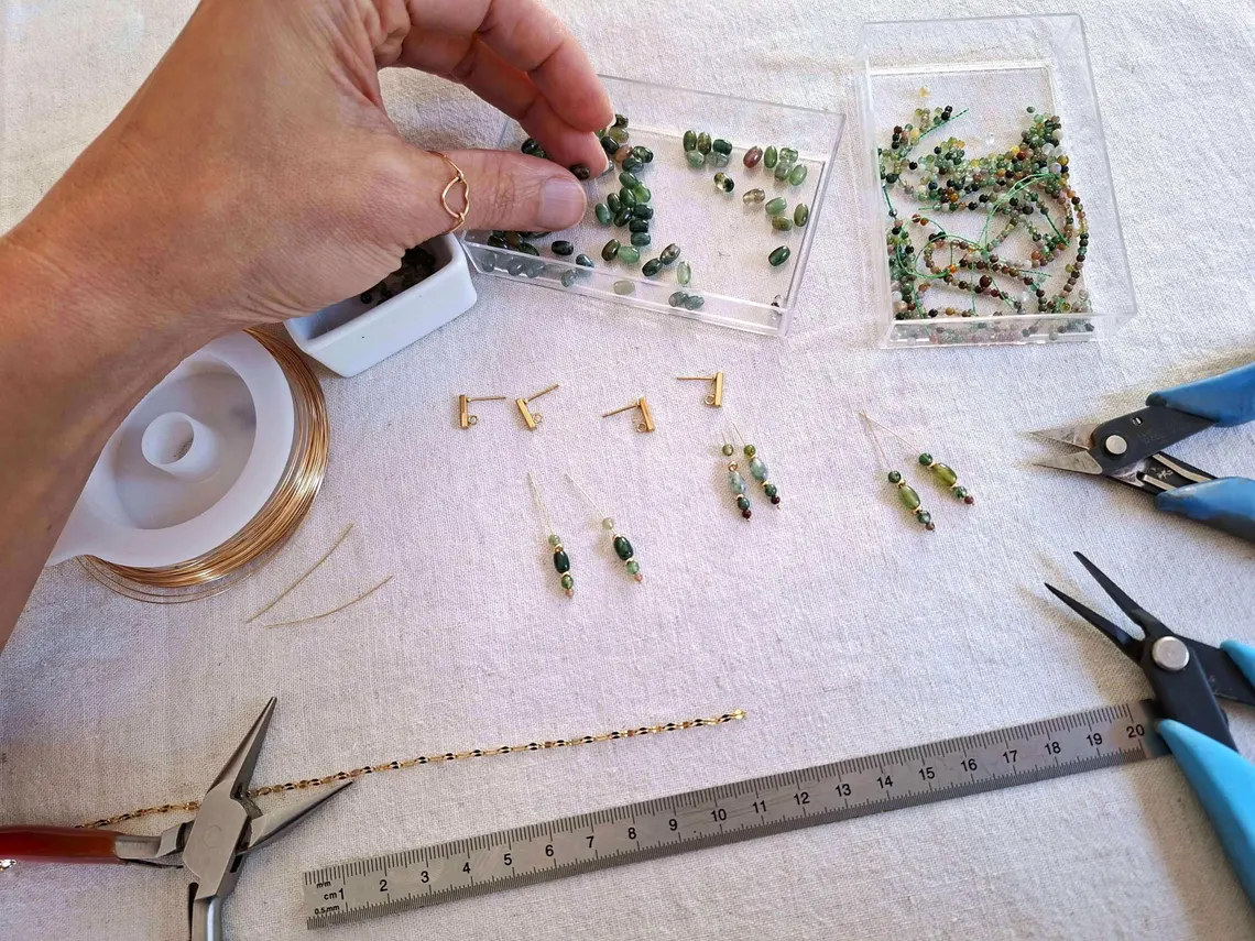 Boucles d'oreilles Or Agathe verte Myo Jewel Made in France Nantes