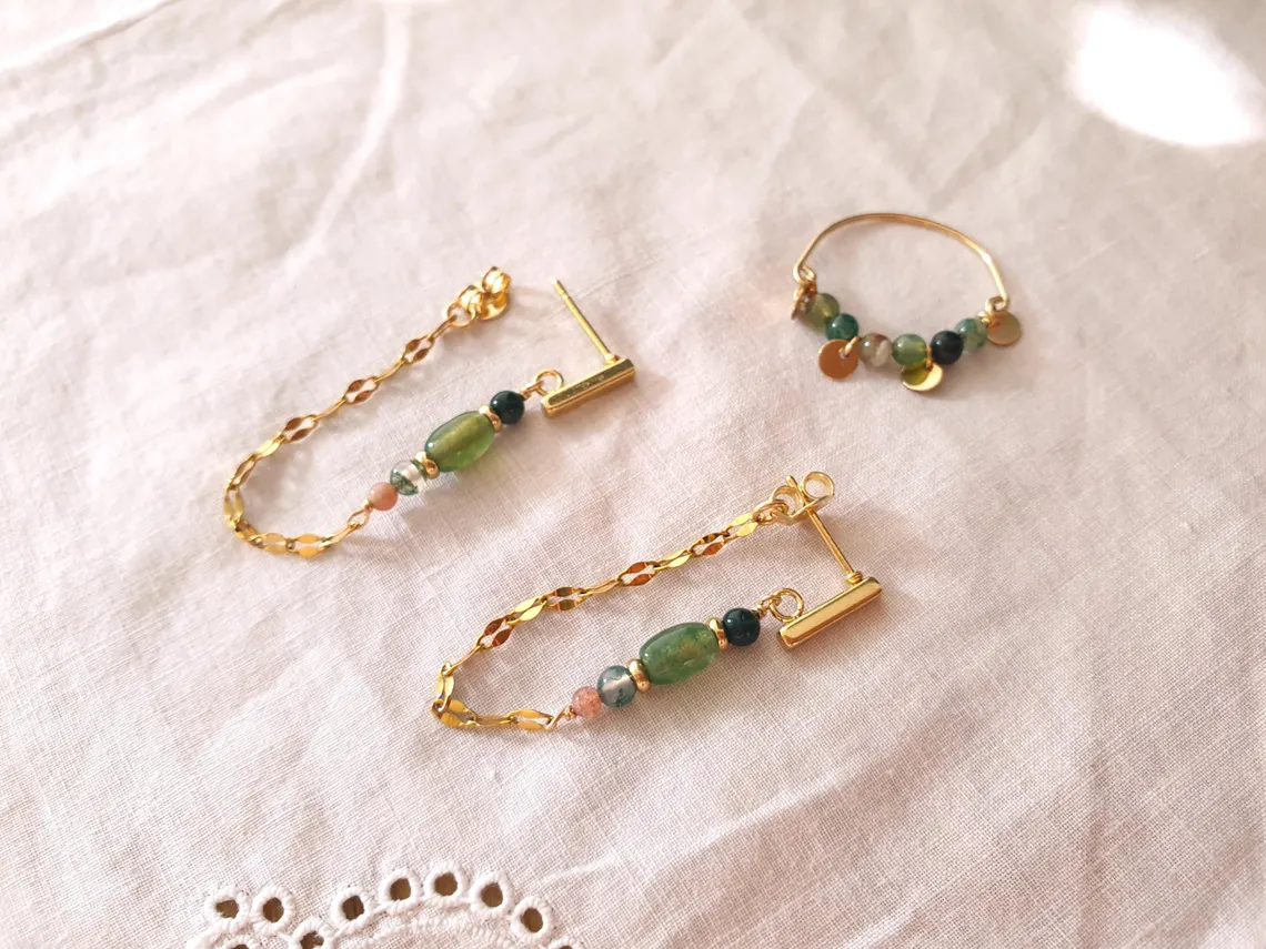 Boucles d'oreilles Or Agathe verte Myo Jewel Made in France Nantes