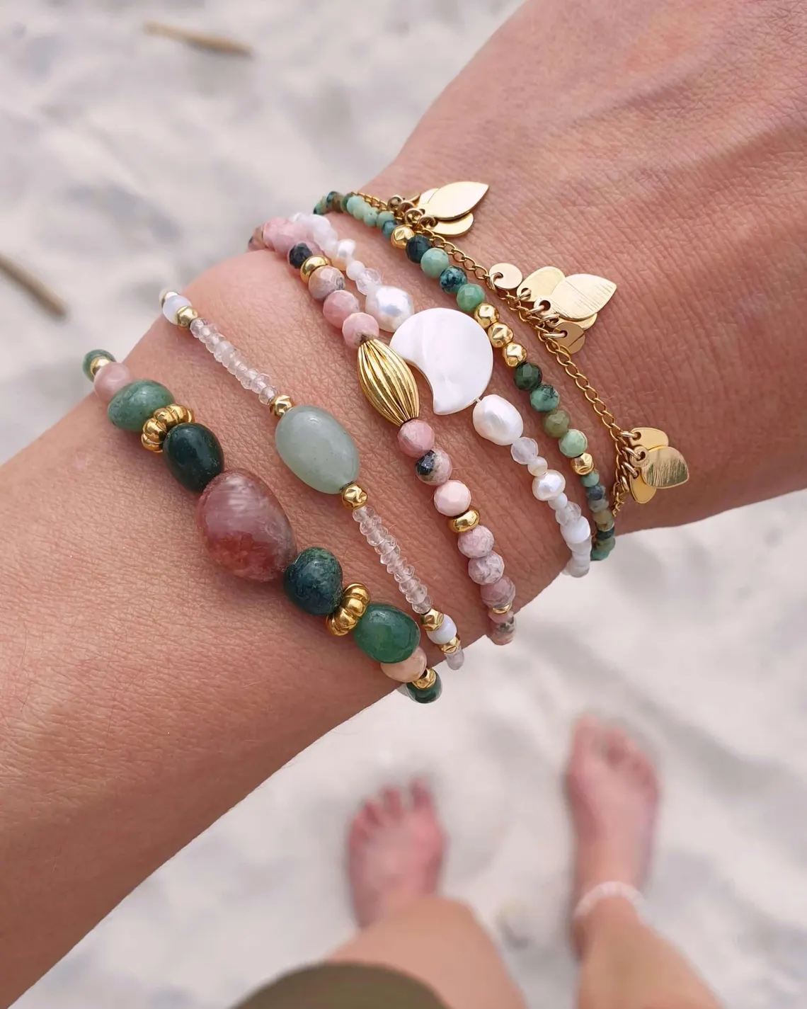 Bracelet PIVOINE Myo Jewel Aventurine Quartz rose Nacre Made in France Nantes