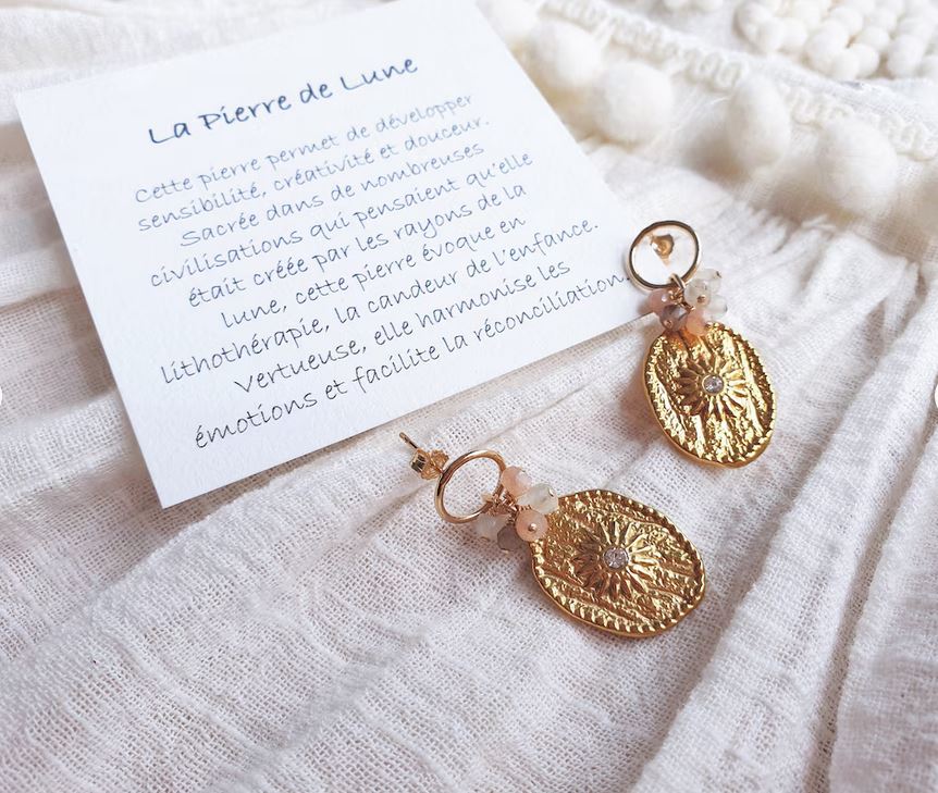 Boucles d'oreilles Telline Pierre de Lune Myo Jewel Made in France Nantes