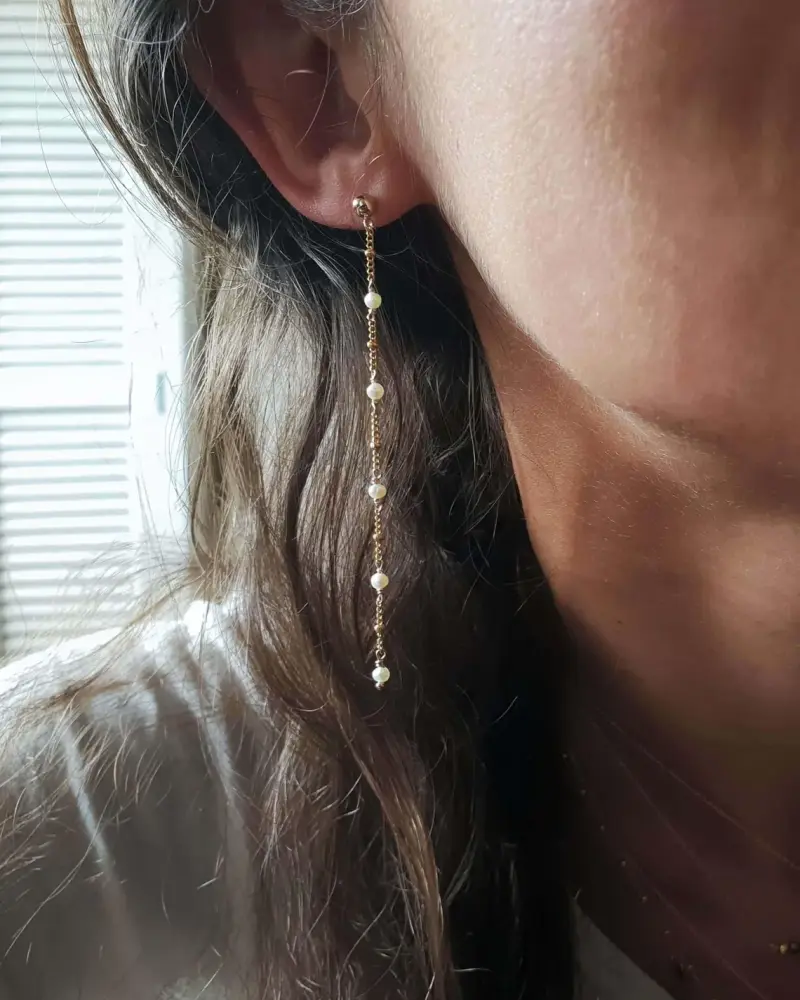 Boucles d'oreilles longues daphné Nacre Or Myo Jewel Made in France Nantes