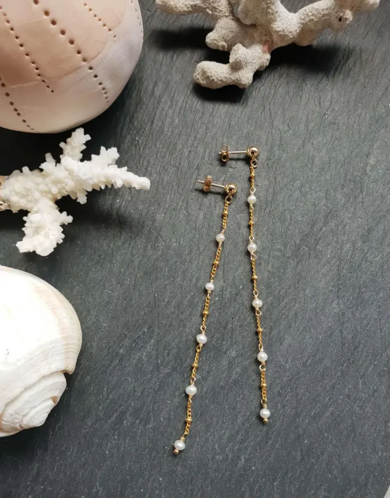 Boucles d'oreilles longues daphné Nacre Or Myo Jewel Made in France Nantes
