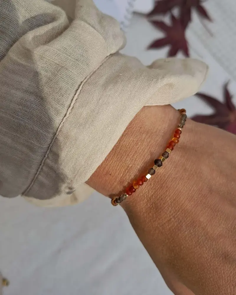 Bracelet TERRACOTTA Paprika Or Jaspe rouge Quartz fumé Myo Jewel Made in France Nantes