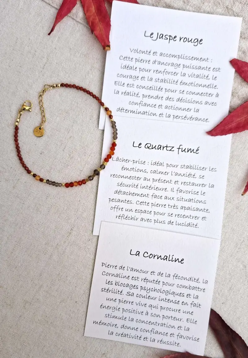 Bracelet TERRACOTTA Paprika Or Jaspe rouge Quartz fumé Myo Jewel Made in France Nantes