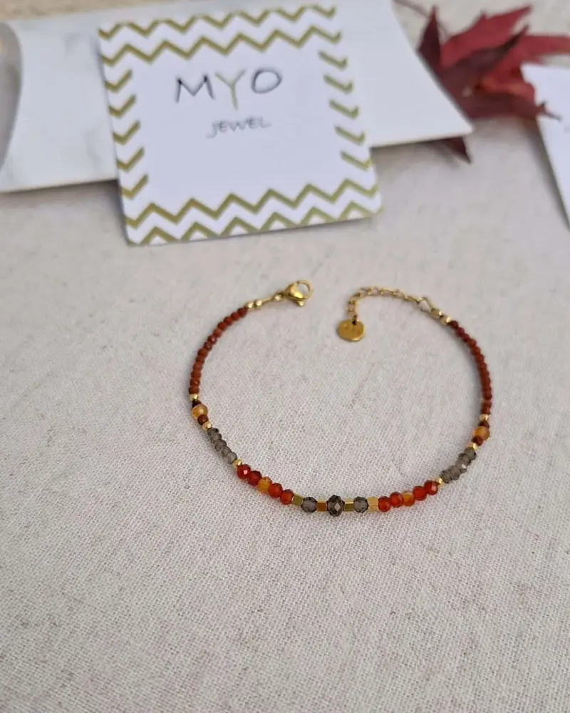 Bracelet TERRACOTTA Paprika Or Jaspe rouge Quartz fumé Myo Jewel Made in France Nantes